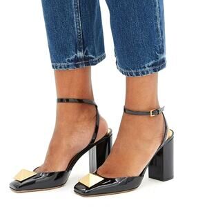 NWT$1,100 Valentino Roman Stud Square Toe Patent Leather 90mm Heel Pumps Sz 7